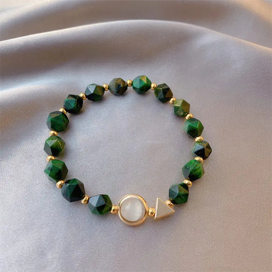 Stylish Green Gemstone Bracelet Set for Women (2 Pieces)