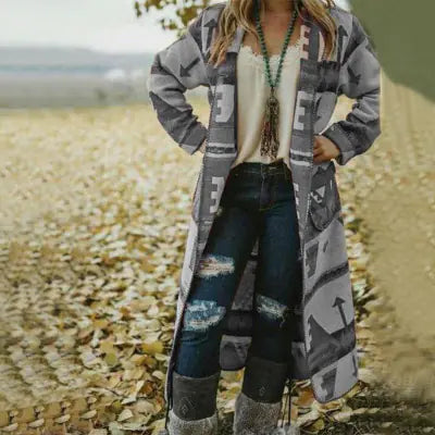 Trendy Printed Long Sleeve Woolen Coat