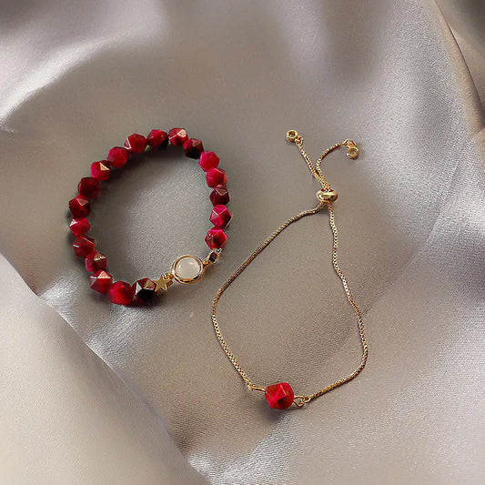 Stylish Green Gemstone Bracelet Set for Women (2 Pieces)