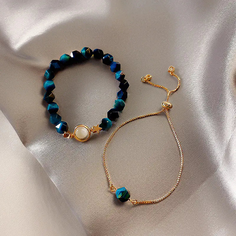 Stylish Green Gemstone Bracelet Set for Women (2 Pieces)
