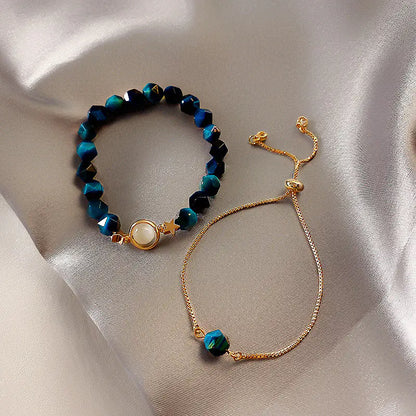 Stylish Green Gemstone Bracelet Set for Women (2 Pieces)