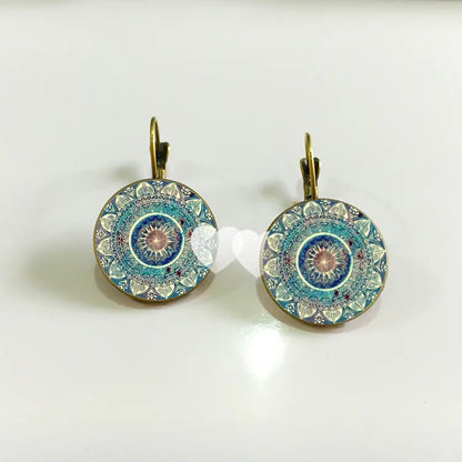 Trendy Mandala Gemstone Earrings with Hook Design