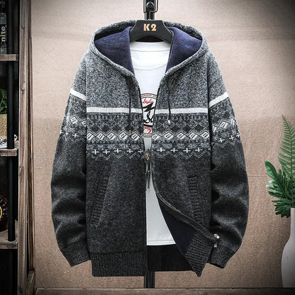 Men's Thick Knitted Fleece Hooded Cardigan Sweater by VIXEN