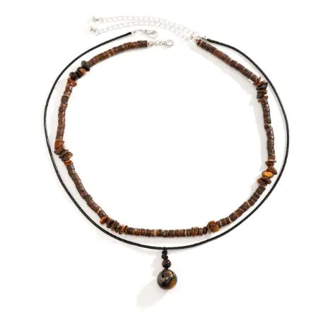 VIXEN UNISEX Wooden Necklace with Natural Stone Pendant (One Set)
