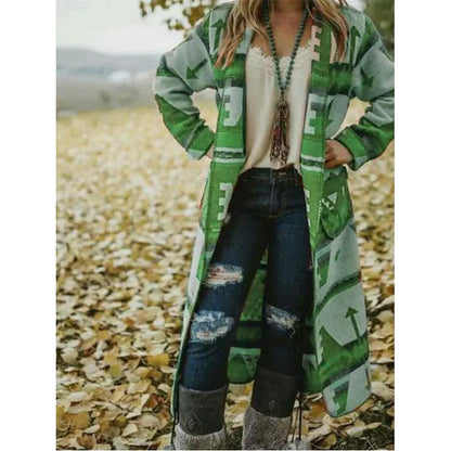 Trendy Printed Long Sleeve Woolen Coat