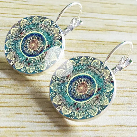 Trendy Mandala Gemstone Earrings with Hook Design