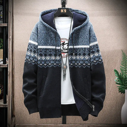 Men's Thick Knitted Fleece Hooded Cardigan Sweater by VIXEN
