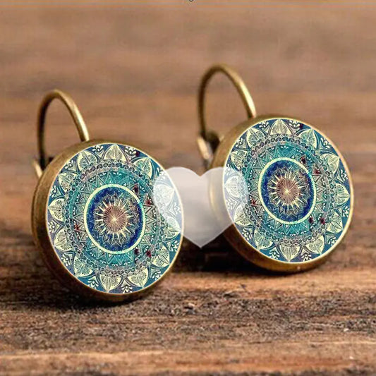 Trendy Mandala Gemstone Earrings with Hook Design